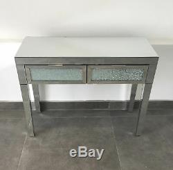 Mirrored Crushed Crackle Glass Dressing Table Console Table Bedroom Living Room