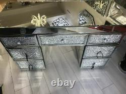 Mirrored Crushed Crystal Top Dressing Table 7 drawer 120cm FREE DELIVERY