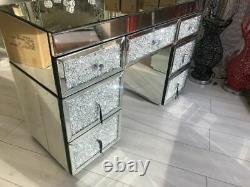 Mirrored Crushed Crystal Top Dressing Table 7 drawer 120cm FREE DELIVERY