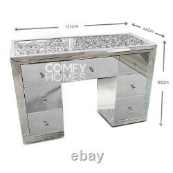 Mirrored Crushed Crystal Top Dressing Table 7 drawer FREE DELIVERY