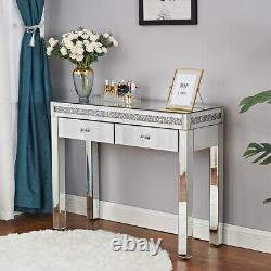 Mirrored Crushed Diamond Dressing Table Console Make up Desk Dresser Bedroom