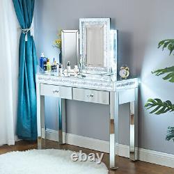 Mirrored Crushed Diamond Dressing Table Console Make up Desk Dresser Bedroom