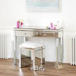 Mirrored Crystal Furniture Glass Dressing Table 2 Drawers with Console Stool UK