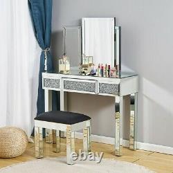 Mirrored Crystal Furniture Glass Dressing Table Stool Mirror Makeup Desk Console