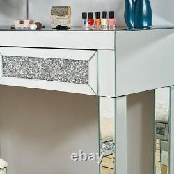 Mirrored Diamond Furniture Glass Dressing Table 2 Drawers Console Make Up Desk