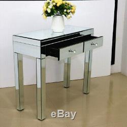 Mirrored Dressing Table 2 Drawers Glass Vanity Table Crystal Make Up Desk