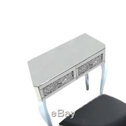 Mirrored Dressing Table 2 Drawers Glass Vanity Table Crystal Make Up Desk
