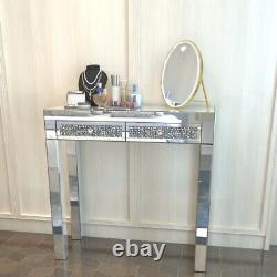 Mirrored Dressing Table 2 Drawers Table & Leather Stool Vanity Set