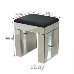 Mirrored Dressing Table 2 Drawers Table & Leather Stool Vanity Set
