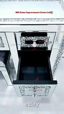 Mirrored Dressing Table 7 Drawers Sparkly Silver Diamond Crush Crystal with Stool