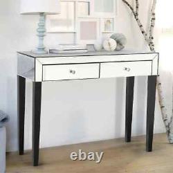 Mirrored Dressing Table Two Drawer Black Legs