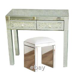 Mirrored Dressing Table Vanity Dresser Stool Bedroom 2 Drawers Wood Makeup Desk