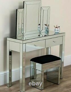 Mirrored French Style Dressing Table Shabby Chic Silver Bedroom Furniture Glass