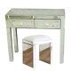 Mirrored Glass 2 Drawer Dressing Table And White Stool Desk Sets Furniture Unit