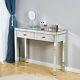 Mirrored Glass 2 Drawer Dressing Table Bedside Table Stool (b)&glass Desk Set