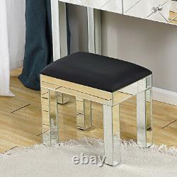 Mirrored Glass 2 Drawer Dressing Table Bedside Table Stool (B)&Glass Desk Set