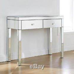 Mirrored Glass 2 Drawer Dressing Table Glass Bedroom Women Makeup Furniture Desk