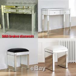Mirrored Glass 2 Drawer Dressing Table Stool (WithB)&Glass Desk Set Furniture