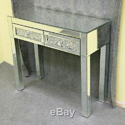 Mirrored Glass 2 Drawer Dressing Table Stool (WithB)&Glass Desk Set Furniture