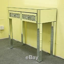 Mirrored Glass 2 Drawers Diamond Dressing Table Console Make-up Desk Bedroom