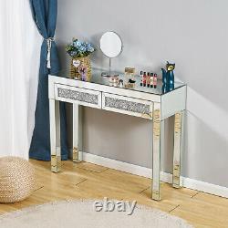 Mirrored Glass 2 Drawers Diamond Dressing Table Console Make-up Desk Bedroom UK