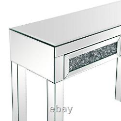 Mirrored Glass 2 Drawers Diamond Dressing Table Console Make-up Desk Bedroom UK