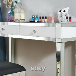 Mirrored Glass 2 Drawers Dressing Table Beauty Makeup Desk Bedroom Furniture UK