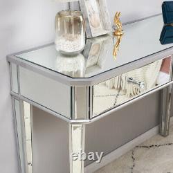 Mirrored Glass 2 Drawers Dressing Table Console Make-up Desk Vanity Bedroom UK