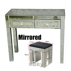 Mirrored Glass 2 Drawers Dressing Table Set With Stool Mirror Console Furniture