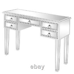 Mirrored Glass 5 Drawers Dressing Table Console Make-up Desk Vanity Table
