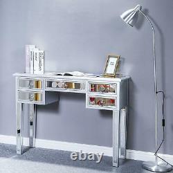 Mirrored Glass 5 Drawers Dressing Table Console Make-up Desk Vanity Table