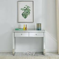 Mirrored Glass Console Dressing Table Drawer Hollywood Bedroom Crystal Living