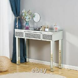 Mirrored Glass Drawer Diamond Dressing Table Console Make up Desk Bedroom