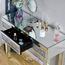 Mirrored Glass Drawer Diamond Dressing Table Console Make up Desk Bedroom New