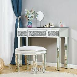 Mirrored Glass Drawer Diamond Dressing Table Console Makeup Desk Bedroom Vanity