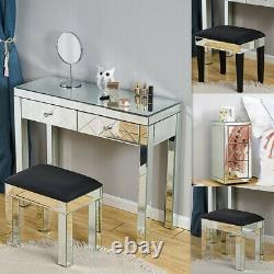 Mirrored Glass Drawer Dressing Table, Stool & Bedside Table Set Dresser Bedroom