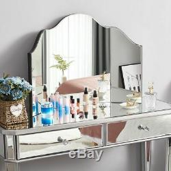 Mirrored Glass Dressing Table 2 Drawers 3 Folding Stool Table Furniture Dresser