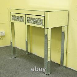 Mirrored Glass Dressing Table 2 Drawers with Drill Makeup Desk Bedroom UK STOCK