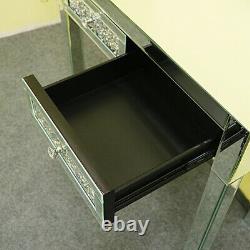 Mirrored Glass Dressing Table 2 Drawers with Drill Makeup Desk Bedroom UK STOCK