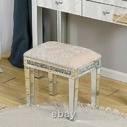 Mirrored Glass Dressing Table Cushioned Stool Chair Furniture Glass Bedroom