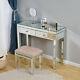 Mirrored Glass Dressing Table Mirror Stool Bedroom Make-up Console Vanity Table