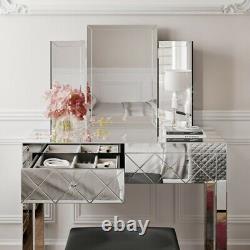 Mirrored Glass Dressing Table Mirror Stool Vanity Console Bevelled Venetian