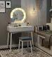Mirrored Glass Dressing Table Set With Drawers Stool Led Lights Make Up Station
