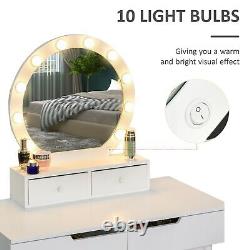 Mirrored Glass Dressing Table Set with Drawers Stool Led Lights Make Up Station