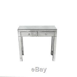 Mirrored Glass Dressing Table Stool 2 Drawer Console Bedroom Makeup Desk Chairs