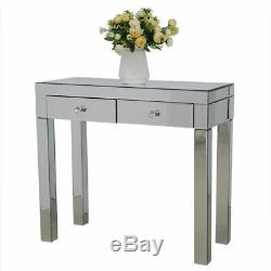 Mirrored Glass Dressing Table Stool 2 Drawer Console Bedroom Makeup Desk Chairs