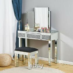Mirrored Glass Dressing Table Stool Mirror Console Makeup Desk Vanity Bedroom UK