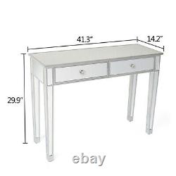 Mirrored Glass Dressing Table with 2 Drawers Bedroom Make-Up Console Vanity Table