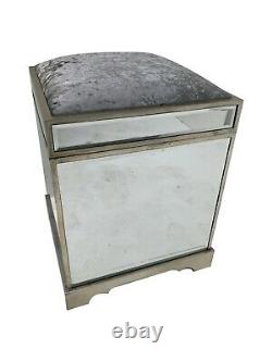 Mirrored Glass Stool Trunk Storage Dressing Table Velvet Padded Seat Vintage
