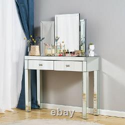 Mirrored Luxury Dressing Table Mirror Stool Set Bedroom Furniture Glass Vanity